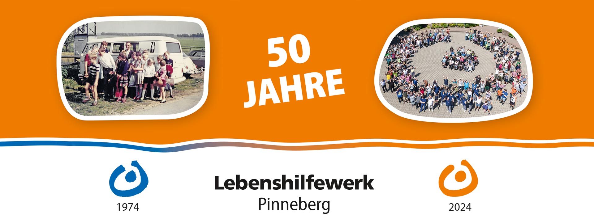 50 Jahre Lebenshilfewerk Pinneberg mit einem Foto von 1974 und einem aktuellen Foto